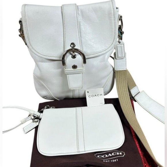 Coach Purse Womens White Leather Messenger With New Wristlet Wallet Vintage Y2K